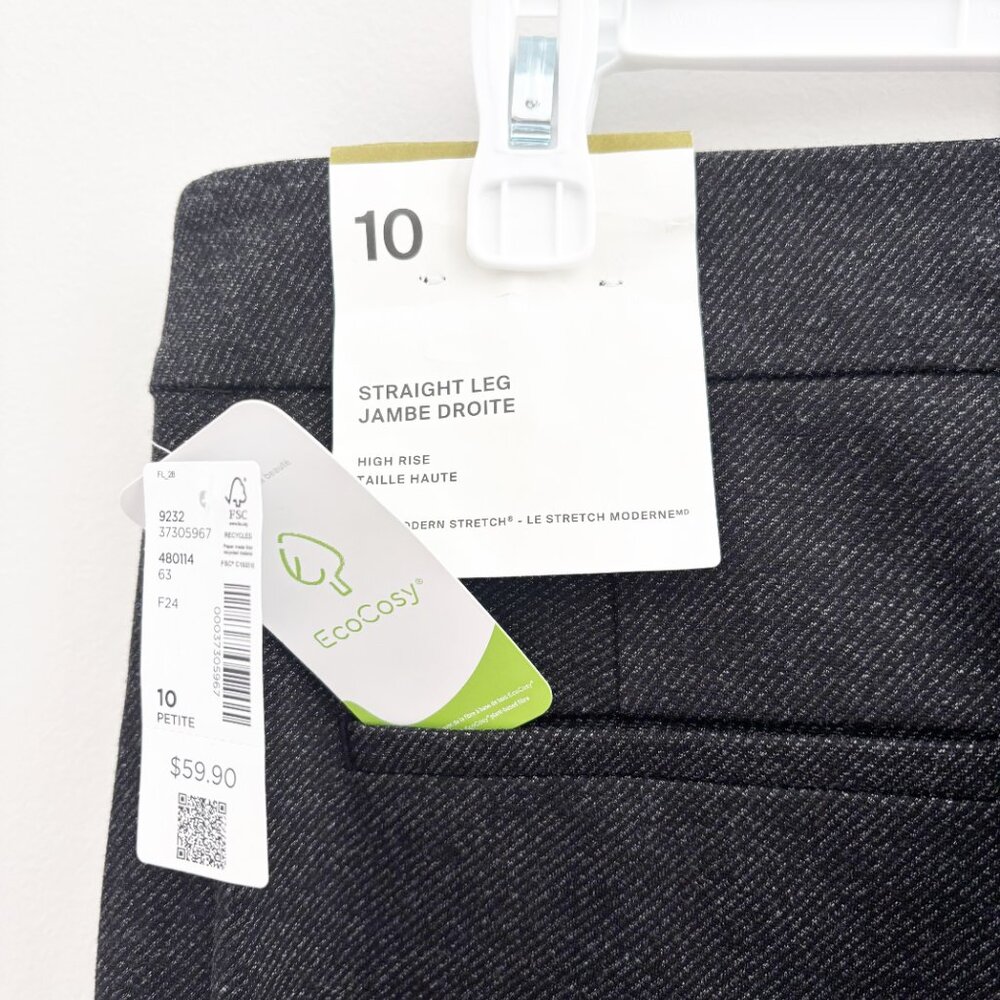 NWT Reitmans Straight Leg High Rise - Dark Charcoal - Size 10 Petite